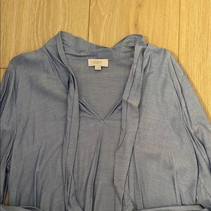 LOFT Soft Blue V-Neck Top with Tie